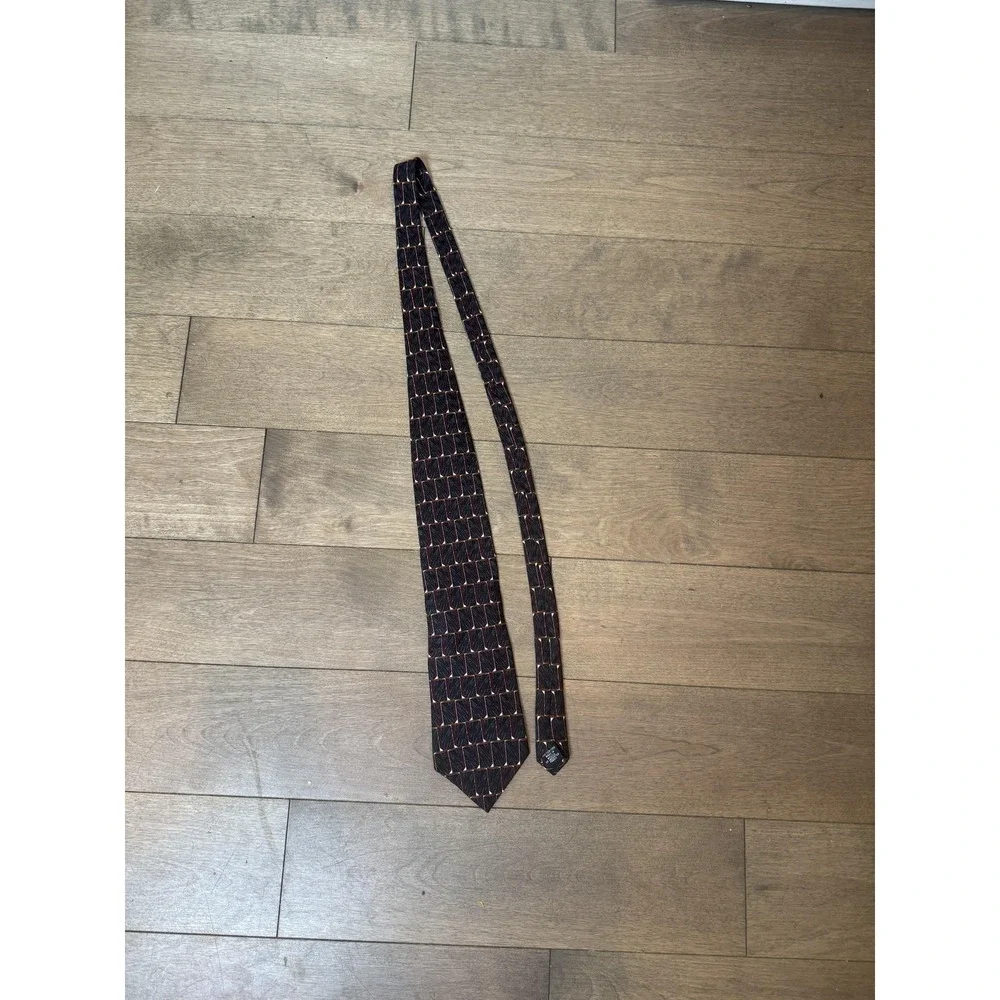 Oscar de la Renta Tie Mens‎ All Silk Geometric Pattern Burgundy Black Abstract